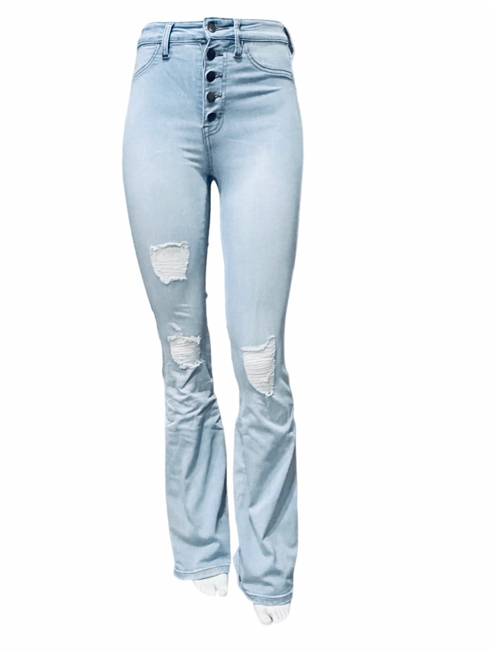 Women’s Fashion Nova High-Waist Distressed Flare Bell Bottom Blue Jeans Size 0